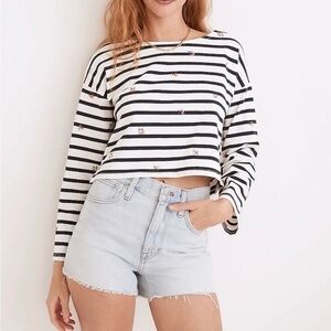 Madewell striped shirt Cross-Stitch Embroidered Supercrop Long-Sleeve Tee Stripe